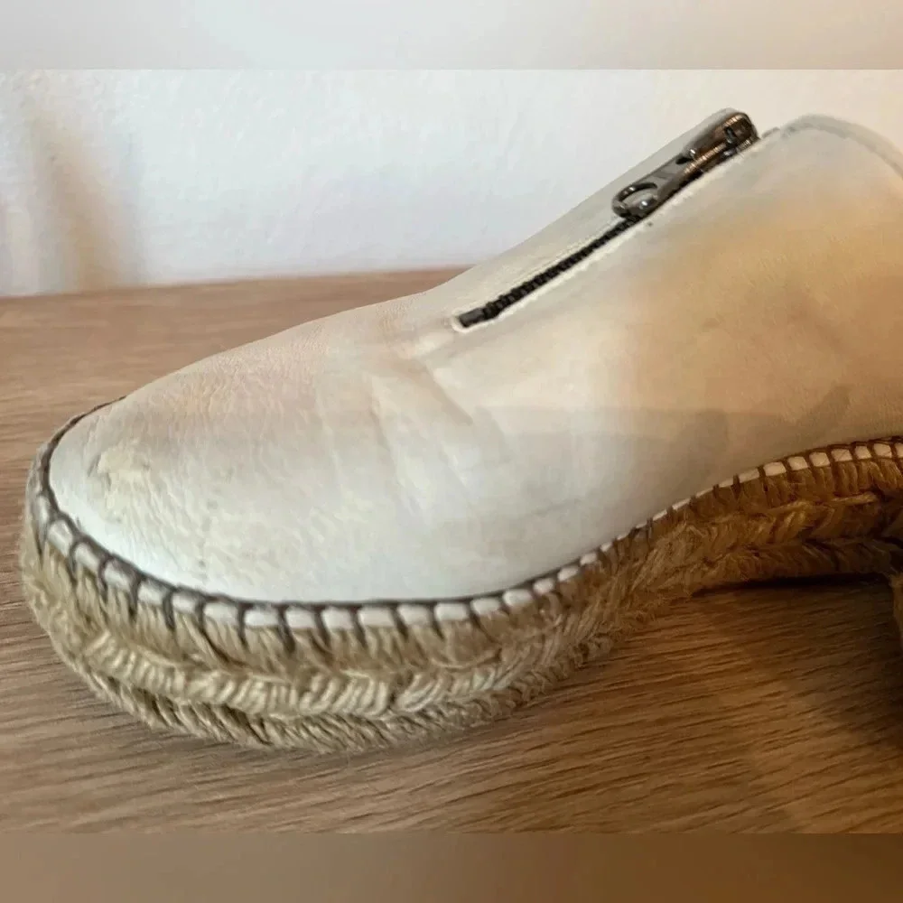Eric Michael Beige Leather Zip Espadrille Platform Flat